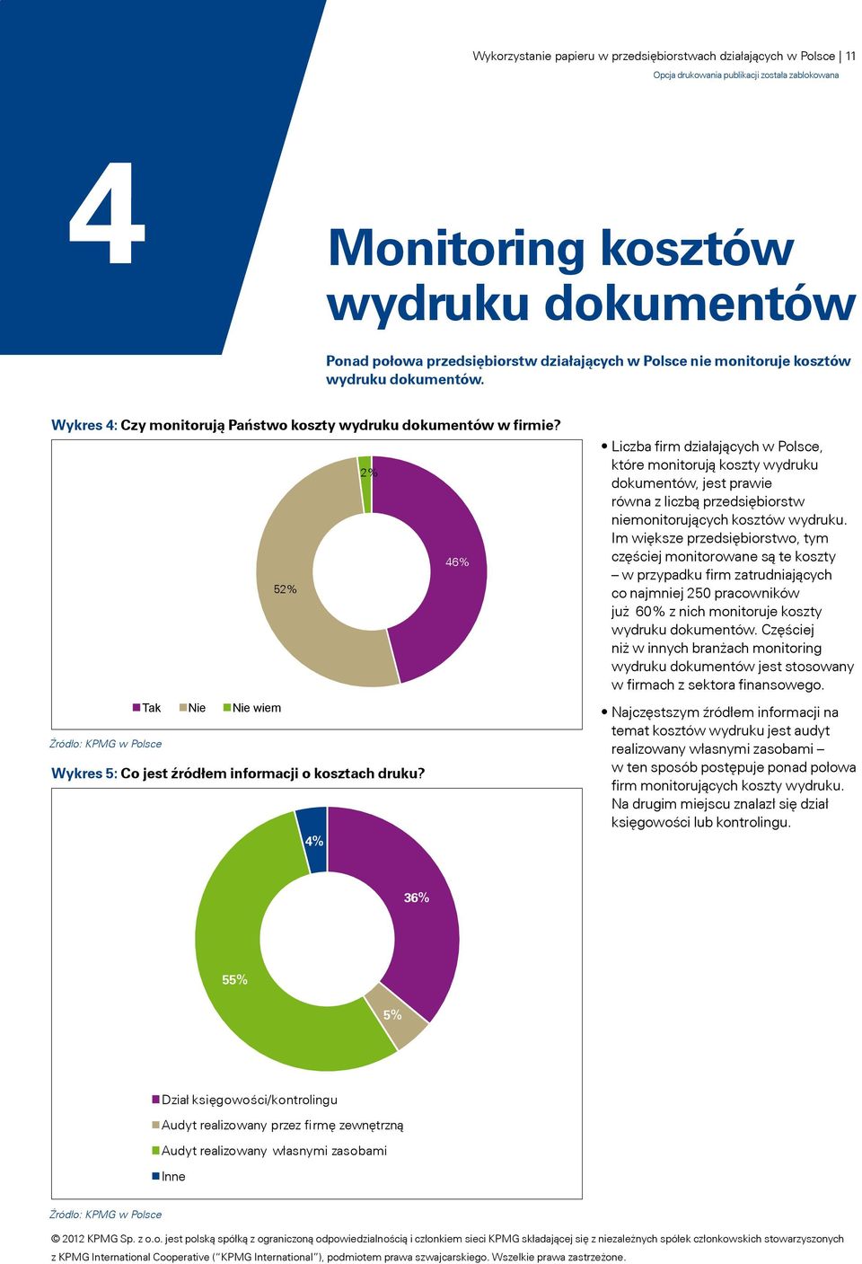 4% Liczba firm działających w Polsce, które monitorują koszty wydruku dokumentów, jest prawie równa z liczbą przedsiębiorstw niemonitorujących kosztów wydruku.