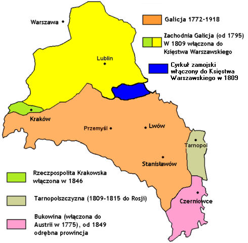 Prowincja Galicja i Lodomeria tereny Ruś Czerwona (Lwów, Przemyśl, Sanok) Południowa Małopolska