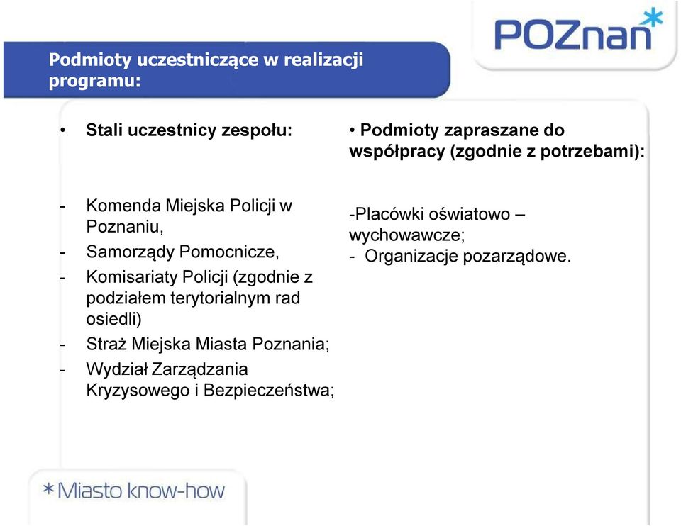 Komisariaty Policji (zgodnie z podziałem terytorialnym rad osiedli) - Straż Miejska Miasta Poznania;